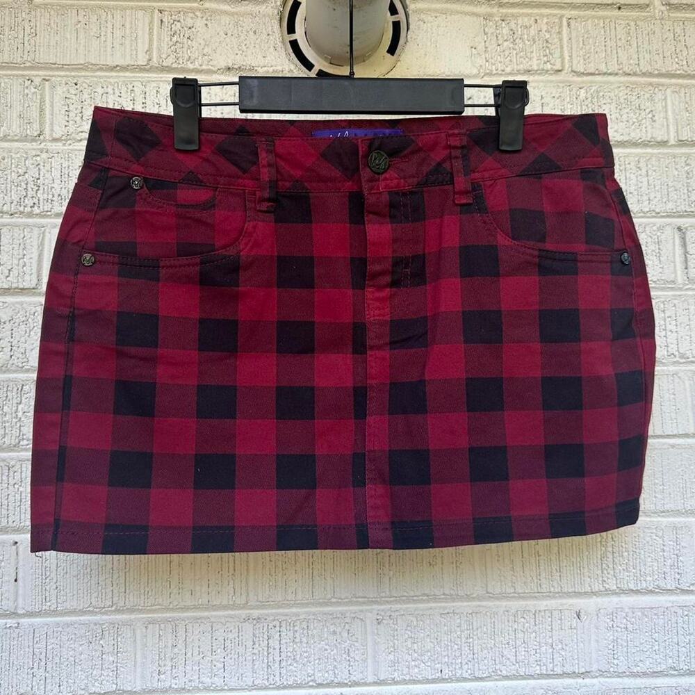 Miley Cyrus Max Azria Y2K Red Black Buffalo Mini Skirt